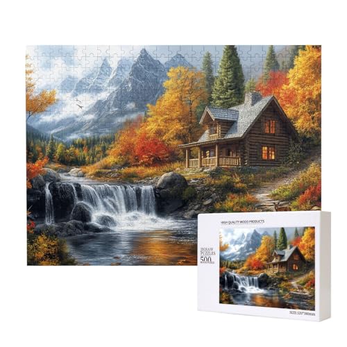 Rustikale Hütte 500-teiliges Puzzle für Erwachsene und Kinder ab 10 Jahren, Lernspiel, Herausforderung, Spielzeug, Holzpuzzle von SHFYTRHG