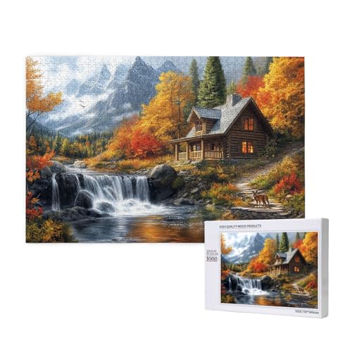 Rustikale Hütte Puzzle für Erwachsene mit 1000 Teilen, anspruchsvolles Puzzle für Spieleabende, für Männer, Frauen, Senioren, fertige Größe ist 29,52 x 19,68 Zoll von SHFYTRHG