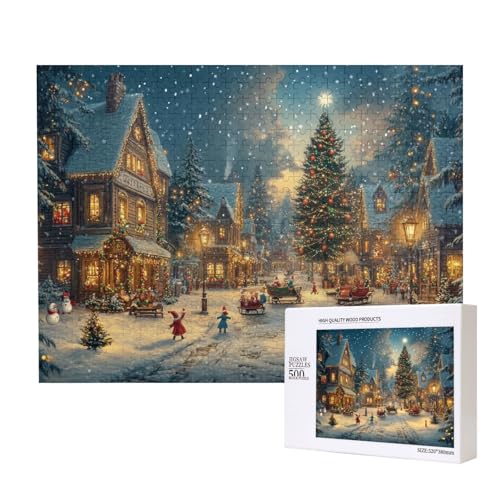 Schneebedeckte Weihnachten 500-teiliges Puzzle für Erwachsene und Kinder ab 10 Jahren, Lernspiel, Herausforderung, Spielzeug, Holzpuzzle von SHFYTRHG