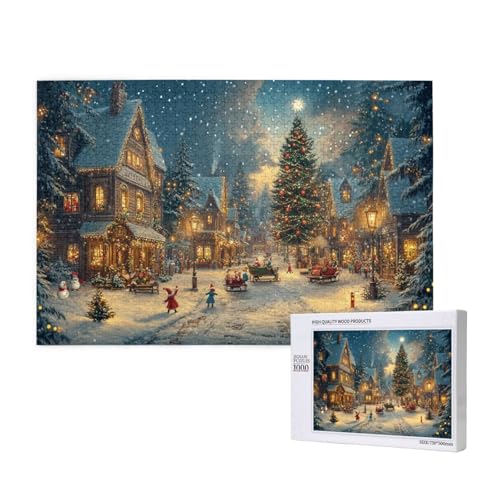 Schneebedeckte Weihnachten Puzzle für Erwachsene mit 1000 Teilen, anspruchsvolles Puzzle für Spieleabende, für Männer, Frauen, Senioren, fertige Größe ist 29,52 x 19,68 Zoll von SHFYTRHG