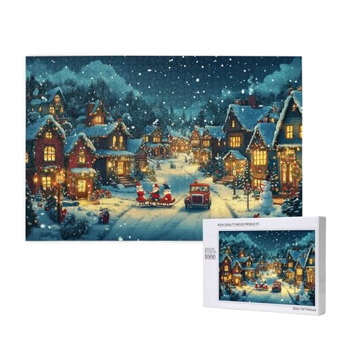 Schneebedeckte Weihnachten Puzzle für Erwachsene mit 1000 Teilen, anspruchsvolles Puzzle für Spieleabende, für Männer, Frauen, Senioren, fertige Größe ist 29,52 x 19,68 Zoll von SHFYTRHG