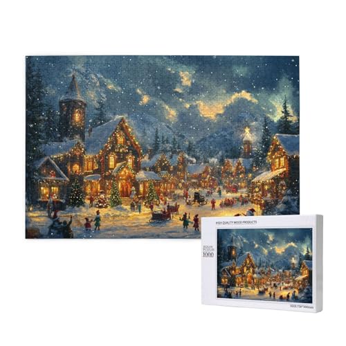 Schneebedeckte Weihnachten Puzzle für Erwachsene mit 1000 Teilen, anspruchsvolles Puzzle für Spieleabende, für Männer, Frauen, Senioren, fertige Größe ist 29,52 x 19,68 Zoll von SHFYTRHG