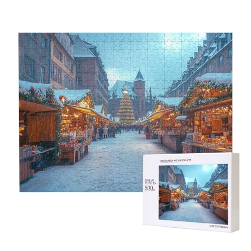 Schneebeladene Weihnachten 500-teiliges Puzzle für Erwachsene und Kinder ab 10 Jahren, Lernspiel, Herausforderung, Spielzeug, Holzpuzzle von SHFYTRHG