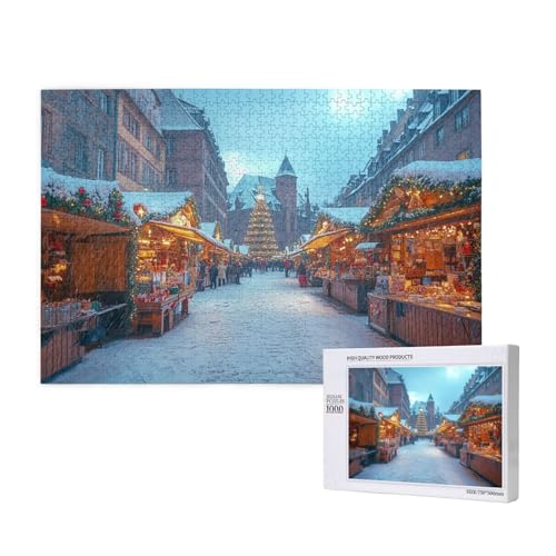 Schneebeladene Weihnachten Puzzle für Erwachsene mit 1000 Teilen, anspruchsvolles Puzzle für Spieleabende, für Männer, Frauen, Senioren, fertige Größe ist 29,52 x 19,68 Zoll von SHFYTRHG