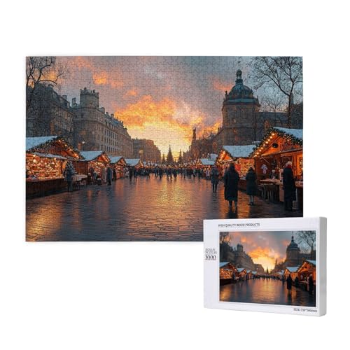 Schneeküssige Weihnachten Puzzle für Erwachsene mit 1000 Teilen, anspruchsvolles Puzzle für Spieleabende, für Männer, Frauen, Senioren, fertige Größe ist 29,52 x 19,68 Zoll von SHFYTRHG