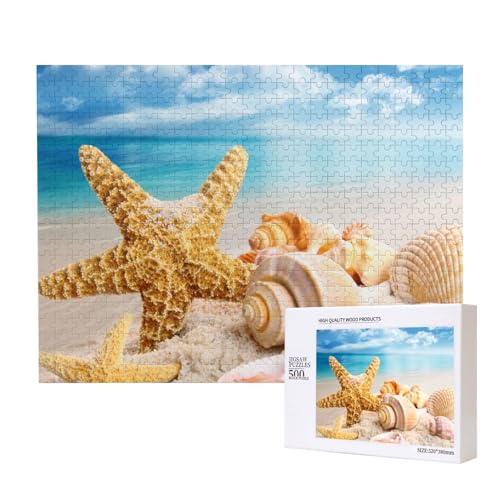 Seesterne und Muscheln Am Strand 500-teiliges Puzzle für Erwachsene und Kinder ab 10 Jahren, Lernspiel, Herausforderung, Spielzeug, Holzpuzzle von SHFYTRHG