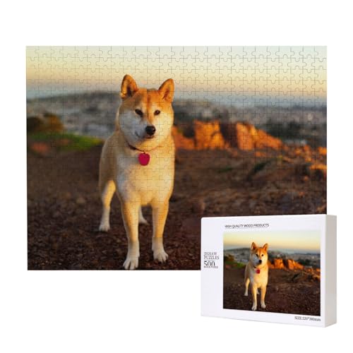 Shiba Inu Haushund 500-teiliges Puzzle für Erwachsene und Kinder ab 10 Jahren, Lernspiel, Herausforderung, Spielzeug, Holzpuzzle von SHFYTRHG