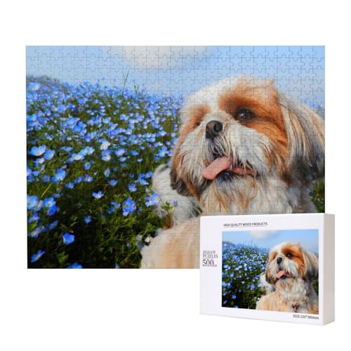 Shih Tzu Nahaufnahme 500-teiliges Puzzle für Erwachsene und Kinder ab 10 Jahren, Lernspiel, Herausforderung, Spielzeug, Holzpuzzle von SHFYTRHG