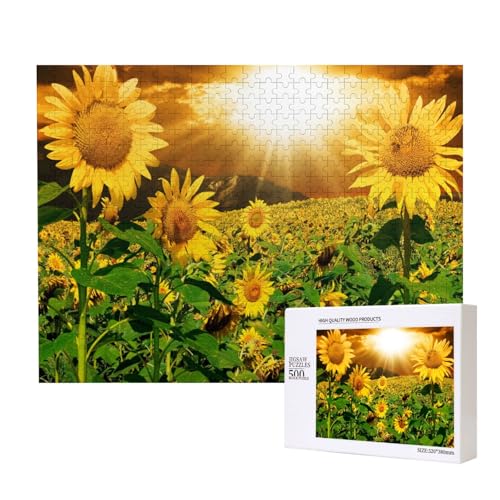 Sonnenblumen mit Aufdruck 500-teiliges Puzzle für Erwachsene und Kinder ab 10 Jahren, Lernspiel, Herausforderung, Spielzeug, Holzpuzzle von SHFYTRHG