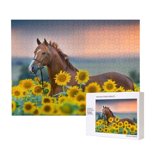 Sonnenblumenpferd 500-teiliges Puzzle für Erwachsene und Kinder ab 10 Jahren, Lernspiel, Herausforderung, Spielzeug, Holzpuzzle von SHFYTRHG