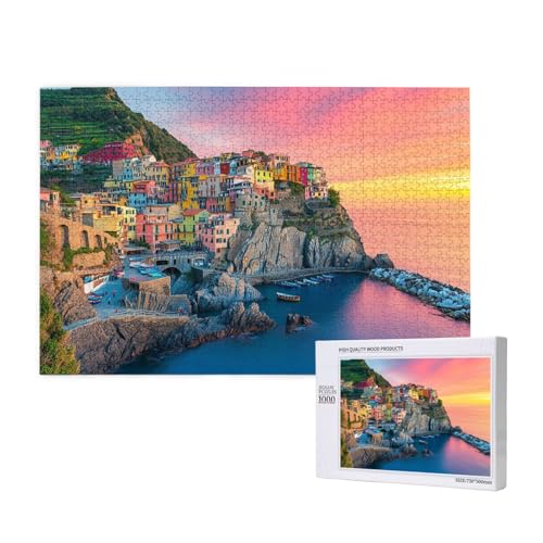 Sonnige Kleinstadt Puzzle für Erwachsene mit 1000 Teilen, anspruchsvolles Puzzle für Spieleabende, für Männer, Frauen, Senioren, fertige Größe ist 29,52 x 19,68 Zoll von SHFYTRHG