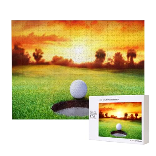 Sport Golfball Sonnenuntergang Baum 500-teiliges Puzzle für Erwachsene und Kinder ab 10 Jahren, Lernspiel, Herausforderung, Spielzeug, Holzpuzzle von SHFYTRHG