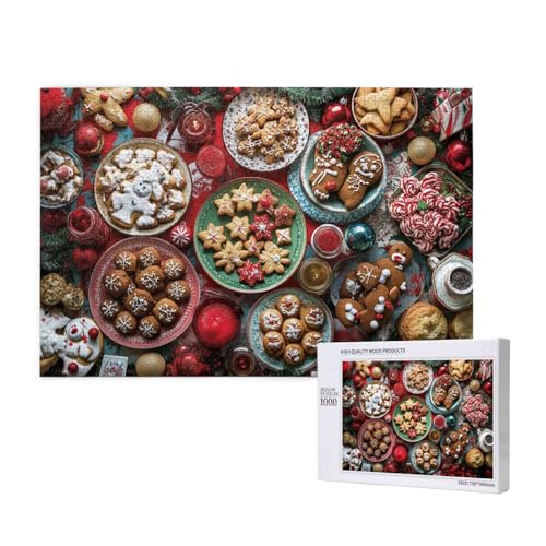 Süßer Lebkuchenmann zu Weihnachten Puzzle für Erwachsene mit 1000 Teilen, anspruchsvolles Puzzle für Spieleabende, für Männer, Frauen, Senioren, fertige Größe ist 29,52 x 19,68 Zoll von SHFYTRHG