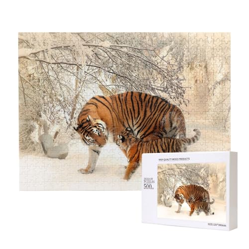 Tigerbaby, Tigerfamilie, jung 500-teiliges Puzzle für Erwachsene und Kinder ab 10 Jahren, Lernspiel, Herausforderung, Spielzeug, Holzpuzzle von SHFYTRHG