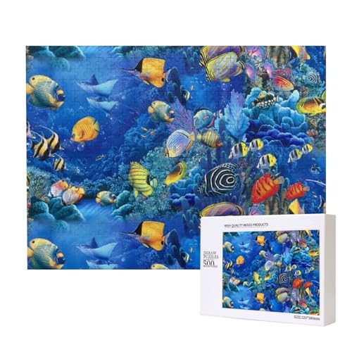 Tropische Fische mit Aufdruck 500-teiliges Puzzle für Erwachsene und Kinder ab 10 Jahren, Lernspiel, Herausforderung, Spielzeug, Holzpuzzle von SHFYTRHG