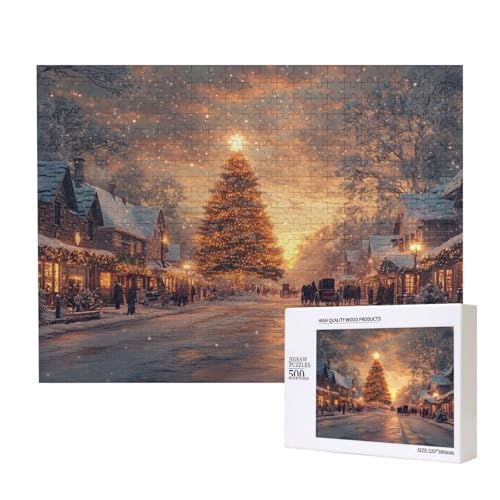 Verschneite Weihnachten 500-teiliges Puzzle für Erwachsene und Kinder ab 10 Jahren, Lernspiel, Herausforderung, Spielzeug, Holzpuzzle von SHFYTRHG