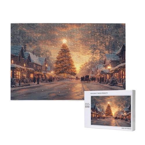 Verschneite Weihnachten Puzzle für Erwachsene mit 1000 Teilen, anspruchsvolles Puzzle für Spieleabende, für Männer, Frauen, Senioren, fertige Größe ist 29,52 x 19,68 Zoll von SHFYTRHG