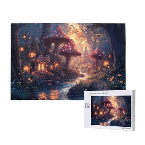 Verzauberter Pilz Haus Puzzle für Erwachsene mit 1000 Teilen, anspruchsvolles Puzzle für Spieleabende, für Männer, Frauen, Senioren, fertige Größe ist 29,52 x 19,68 Zoll von SHFYTRHG