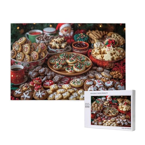 Vielfarbiger Lebkuchenmann zu Weihnachten Puzzle für Erwachsene mit 1000 Teilen, anspruchsvolles Puzzle für Spieleabende, für Männer, Frauen, Senioren, fertige Größe ist 29,52 x 19,68 Zoll von SHFYTRHG