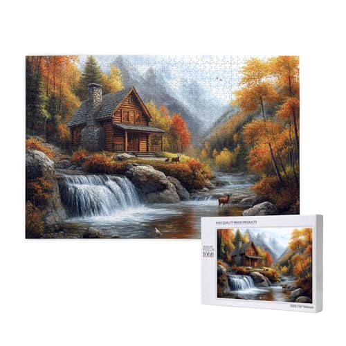 Warme Hütte Puzzle für Erwachsene mit 1000 Teilen, anspruchsvolles Puzzle für Spieleabende, für Männer, Frauen, Senioren, fertige Größe ist 29,52 x 19,68 Zoll von SHFYTRHG