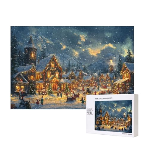 Weihnachten Schneebedeckte 300-teiliges Kinderpuzzle, Puzzlespiele als Geschenk für Jungen/Mädchen, für Kinder und Erwachsene ab 9 Jahren von SHFYTRHG