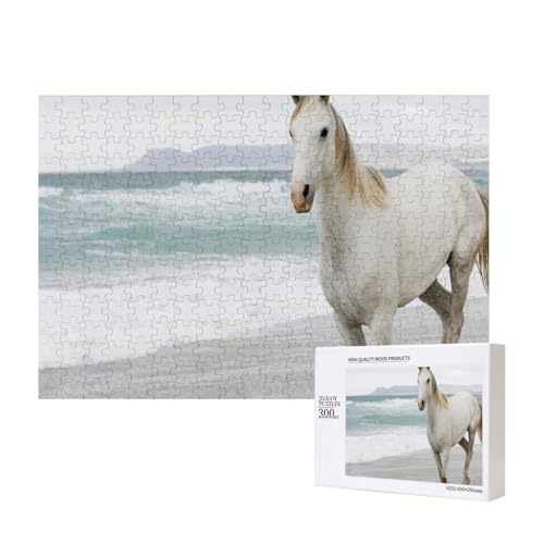 Weißes Pferd, Sand, Meer, Flucht 300-teiliges Kinderpuzzle, Puzzlespiele als Geschenk für Jungen/Mädchen, für Kinder und Erwachsene ab 9 Jahren von SHFYTRHG