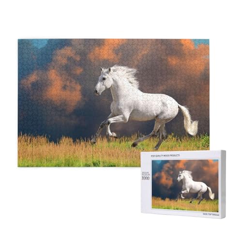 Weißes Pferd 1000-teiliges Puzzle für Erwachsene, lustiges Puzzle für die ganze Familie, 1000-teiliges anspruchsvolles Puzzlespiel, 20 x 30 Zoll von SHFYTRHG