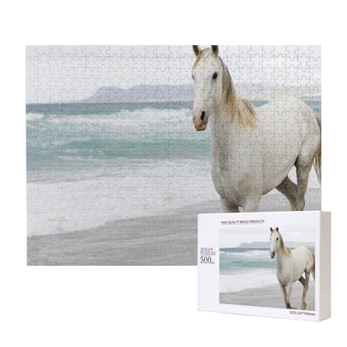 Weißes Pferd entkommt dem Sandmeer 500-teiliges Puzzle für Erwachsene und Kinder ab 10 Jahren, Lernspiel, Herausforderung, Spielzeug, Holzpuzzle von SHFYTRHG