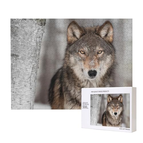 Wilder Wolf Druck 500-teiliges Puzzle für Erwachsene und Kinder ab 10 Jahren, Lernspiel, Herausforderung, Spielzeug, Holzpuzzle von SHFYTRHG