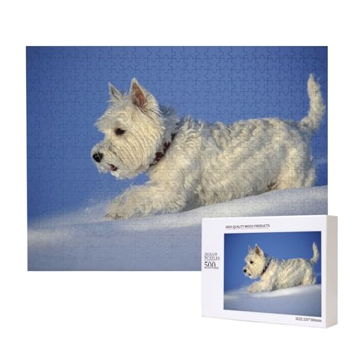 Winter West Highland White Terrier 500-teiliges Puzzle für Erwachsene und Kinder ab 10 Jahren, Lernspiel, Herausforderung, Spielzeug, Holzpuzzle von SHFYTRHG