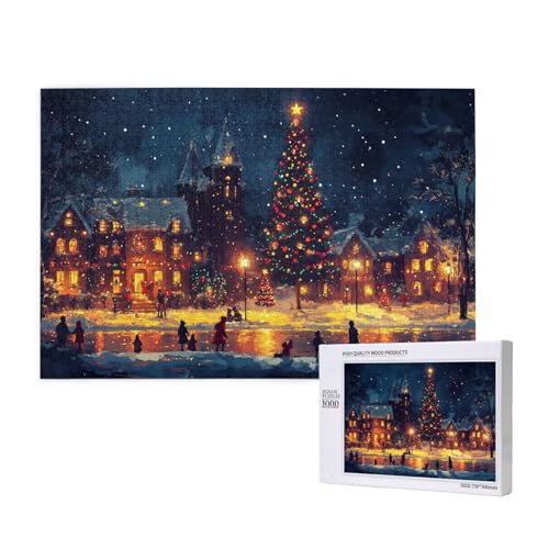 Winterliche Weihnachten Puzzle für Erwachsene mit 1000 Teilen, anspruchsvolles Puzzle für Spieleabende, für Männer, Frauen, Senioren, fertige Größe ist 29,52 x 19,68 Zoll von SHFYTRHG