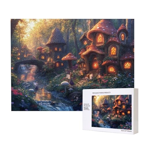 Wunderbarer Pilz Haus 500-teiliges Puzzle für Erwachsene und Kinder ab 10 Jahren, Lernspiel, Herausforderung, Spielzeug, Holzpuzzle von SHFYTRHG