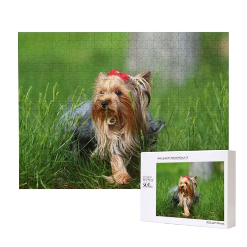 Yorkshire Terrier im Sommer 500-teiliges Puzzle für Erwachsene und Kinder ab 10 Jahren, Lernspiel, Herausforderung, Spielzeug, Holzpuzzle von SHFYTRHG