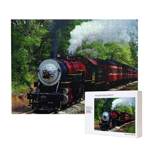 Zug, alte Dampflokomotive, Bäume 500-teiliges Puzzle für Erwachsene und Kinder ab 10 Jahren, Lernspiel, Herausforderung, Spielzeug, Holzpuzzle von SHFYTRHG