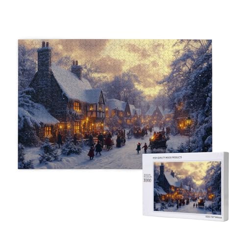 verschneite Weihnachten Puzzle für Erwachsene mit 1000 Teilen, anspruchsvolles Puzzle für Spieleabende, für Männer, Frauen, Senioren, fertige Größe ist 29,52 x 19,68 Zoll von SHFYTRHG