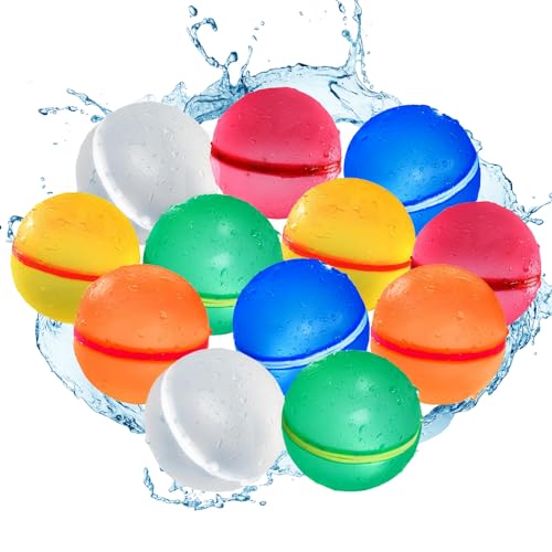 Wasserbomben Wiederverwendbar, 12 Stück Wiederverwendbare Wasserballons Selbstschließend, Wasserspielzeug für den Sommer im Freien für Kinder und Erwachsene,Wasserbomben Magnetisch Geeignet für Kinder von SHGUMITE