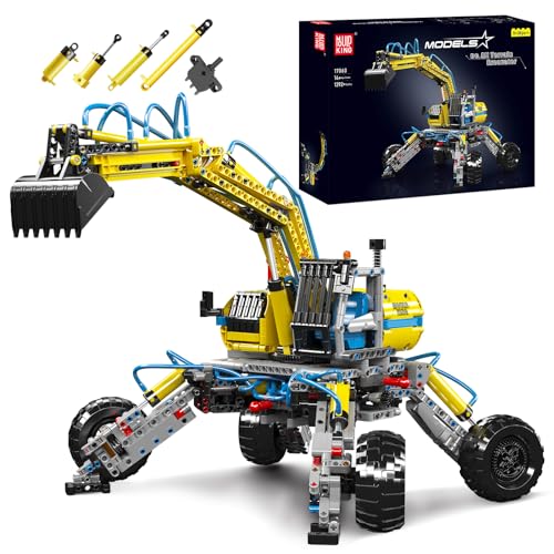 SHHFWU 17060 Technik Pneumatisch Bagger Autospielzeug, 1392 Teile Technologie Geländebagger Modell, MOC Schwerlast LKW-Modell Klemmbausteine Bauset für Kinder und Erwachsene von SHHFWU