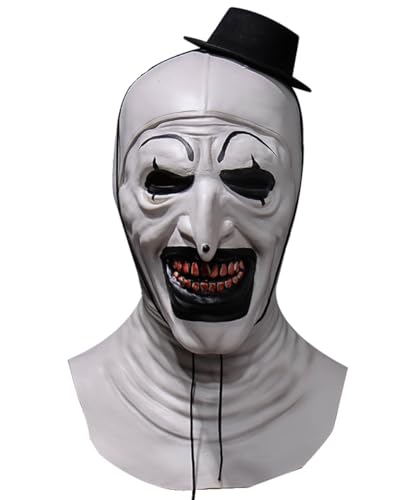 SHIFANQI Halloween Terrifier Maske, Art Der Clown Maske für Erwachsene, Scary the Killer Clown Maske, Terrifier Kostüm Accessoire mit Mini Zylinderhut Cosplay Kostüm Requisiten (weiß) von SHIFANQI