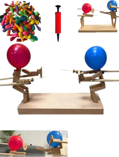 SHIFuXX Handgefertigte Fechtpuppen aus Holz, 2024 verbesserte Fechtpuppen-Ballonspiel, Kampf mit Bambusmännchen auf Ballons, Partyspiel „Schlag einen Ballon“ for 2 Spieler (mit 200 Ballons) von SHIFuXX