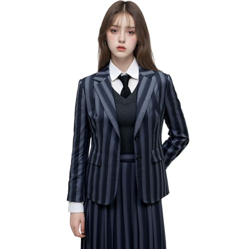 Damen-Kostüm, Gothic-Schuluniform, Cosplay-Kostüm, Faltenkleid, Rock, graue Streifen, Anzug, Party, Halloween, Outfits, GRAU, S Damen-Kostüm, Gothic-Schuluniform, Cosplay-Kostüm, Faltenkleid, Rock, graue Streifen, Anzug, Party, Halloween, Outfits, GRAU, S von SHIKI