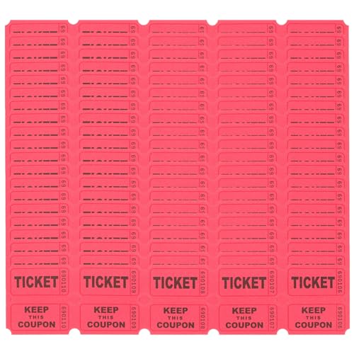 SHINEOFI 100 Stück Rot Gefärbte Tombola-Tickets Doppelrolle 50/50-Stub-Tickets Universelle Karnevals-Messe-Split-Tickets Mit Fortlaufenden Nummern Für Veranstaltungen Freizeit Unterhaltung von SHINEOFI