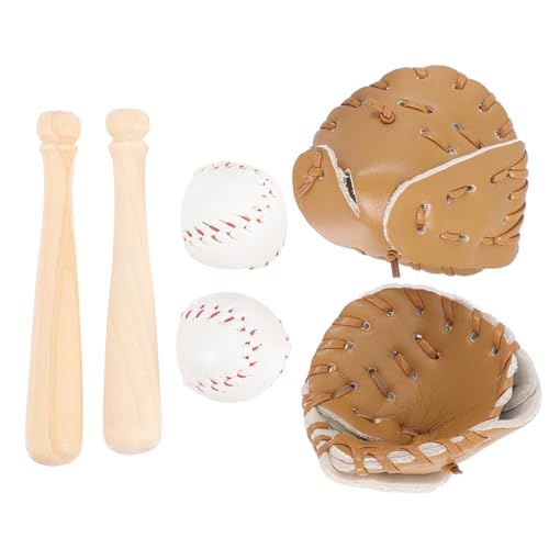 SHINEOFI 2 Sets Miniature Baseball Bats Gloves Kit Simulation Baseball Model Toys Mini Sports Baseball Bat Glove and Ball Set for Dollhouse Accessories Craft Project Decoration, Khaki von SHINEOFI