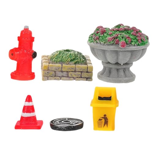 SHINEOFI 6 Pcs Harz Müll Können Mini Feuerhydrantmodelle Für Mikrolandschaft Puppenhauszubehör Harzblütenbett Künstliche Verkehrskegel Mini Schichtabdeckung von SHINEOFI