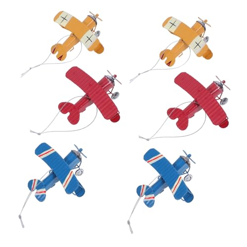 SHINEOFI 6 Stück Teiliges Vintage Flugzeug Modell aus Schmiedeeisen Retro Doppeldeckermodell Metall Flugzeug Figuren in Gelb Rot Blau Stabile Airplane Decor für Büro Kinderzimmer und SHINEOFI 6 Stück Teiliges Vintage Flugzeug Modell aus Schmiedeeisen Retro Doppeldeckermodell Metall Flugzeug Figuren in Gelb Rot Blau Stabile Airplane Decor für Büro Kinderzimmer und von SHINEOFI