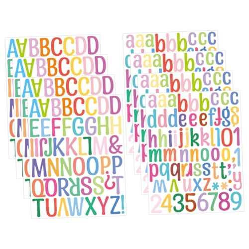 SHINEOFI 8 Blätter Alphanumerische Aufkleber Buchstaben Zum Basteln Buchstabenaufkleber Aufkleber Mit Buchstabennummern Alphabet-Aufkleber Zum Basteln Zeitschriftenbedarf Colorful Vinyl von SHINEOFI