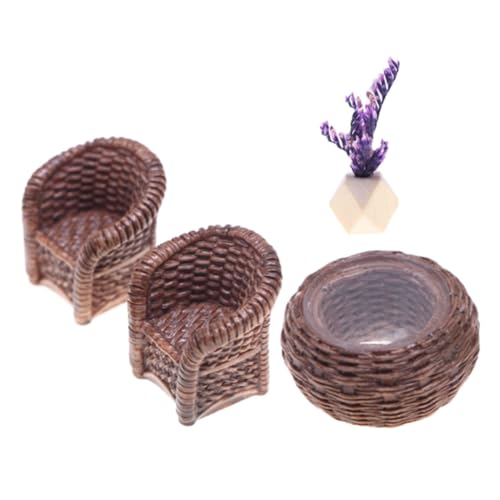 SHINEOFI Miniatur Puppenhaus Esszimmer Möbel Handgefertigter Rattan Tisch und Stühle Realistisches Wicker Sofa Strapazierfähig und Detailgetreu für Kreative Rollenspiele SHINEOFI Miniatur Puppenhaus Esszimmer Möbel Handgefertigter Rattan Tisch und Stühle Realistisches Wicker Sofa Strapazierfähig und Detailgetreu für Kreative Rollenspiele von SHINEOFI