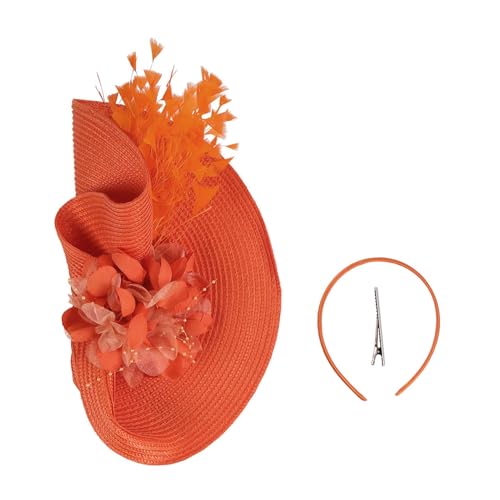 Blumen-Haarband, übertriebenes Stirnband, exquisiter Zylinder-Stil, ausgefallenes Stirnband mit Blumen, Federdekor, lebendige Farben, Cosplay-Haarschmuck, Orange von SHINROAD