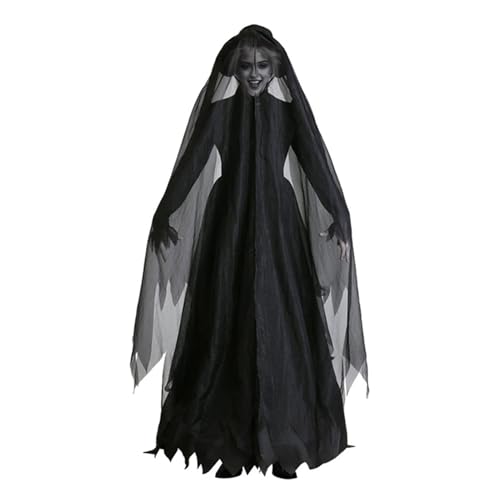 Dark Elf Ghost Bride Performance Kostüm Stil Halloween Kleid Hexe Damen Schwarz Gaze, C, XL von SHINROAD