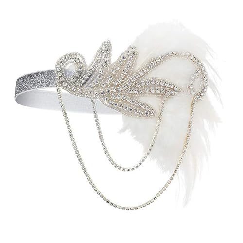 SHINROAD Elastische Stirnband -Vintage -Feder mit Dekor Elegante Tiara für Partys formelle Anlässe Leichtes Komfortables Kopfstück Accessoire Frauen Masquerade Weiß von SHINROAD