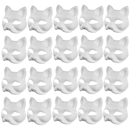 SHINROAD Handgemalbte Cosplay-Katze Masque DIY Weiß für Künstler 03.03.10/10/12/20 PCs Masques Maskengesicht mit Fester Farbe Carnival Party Ball Masquerade Halloween Kostüm 20pcs von SHINROAD